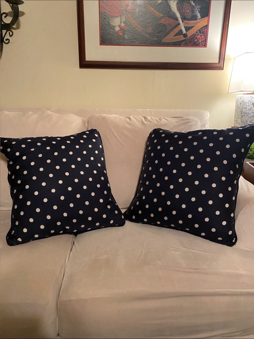 Ralph Lauren Navy Blue Polka Dot Throw Pillows